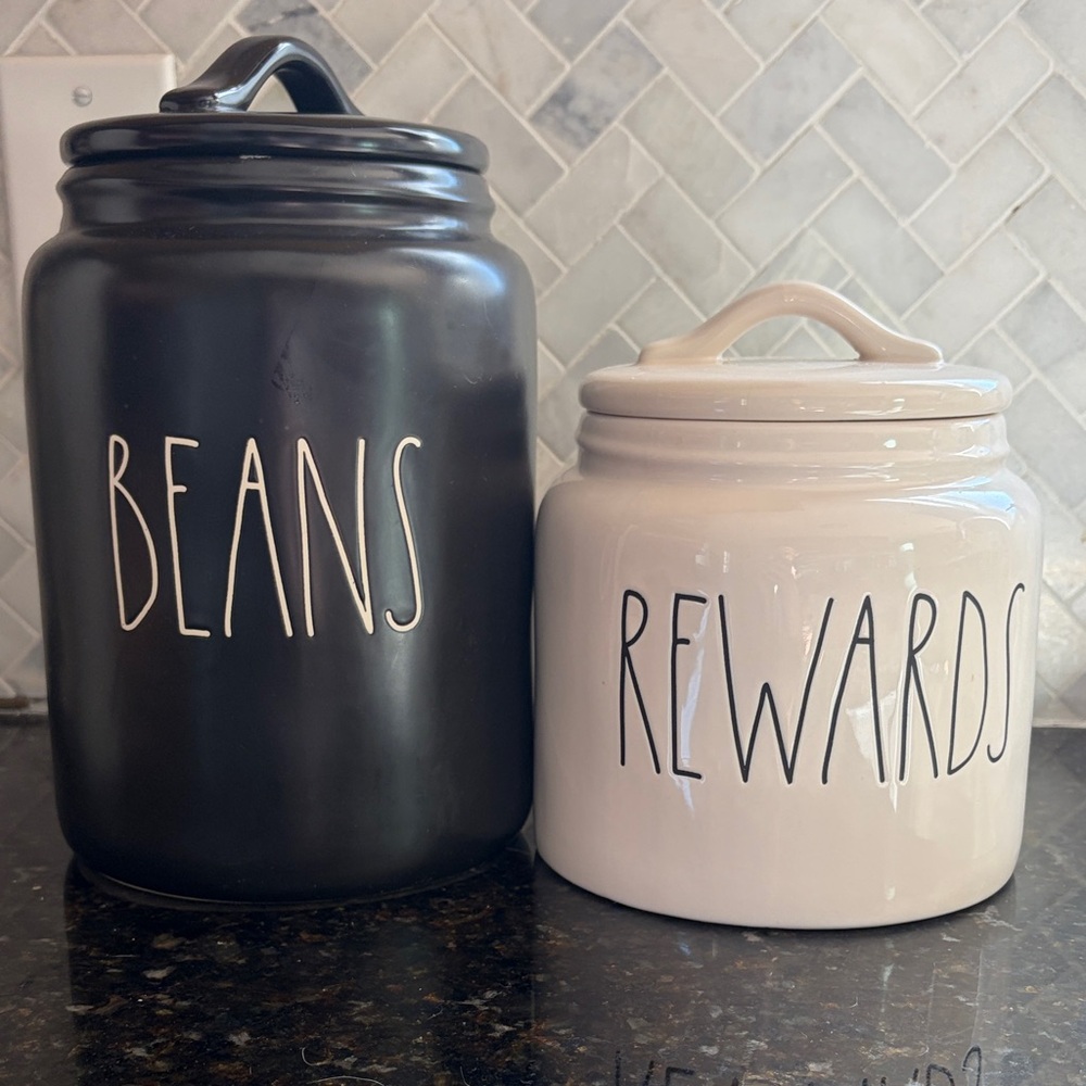 Ceramic Bean and Treat Canister Set - Black & Cream